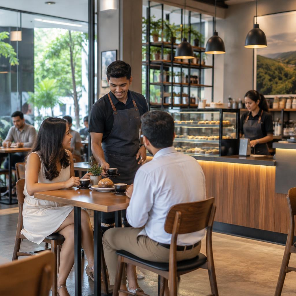 Staff serving customers in a modern Sri Lankan café outlet